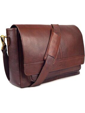 Vintage Leather Messenger Bag – 15.5" Handmade Satchel for Men & Women – Stylish